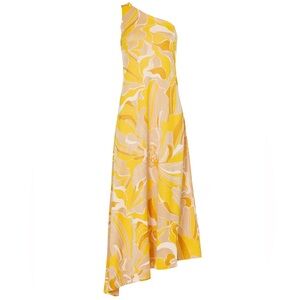 $650‎ Alexis Brave One-Shoulder Asymmetric Maxi Yellow Jacquard Dress Size XS-S